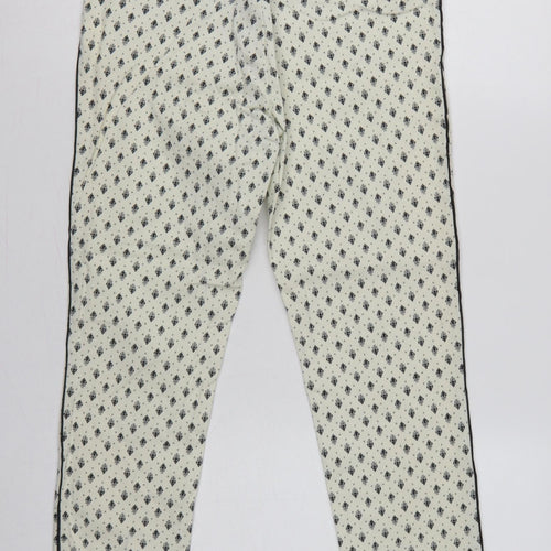 Stradivarius Women Ivory UK 10 Slim Straight Floral Zip Trousers
