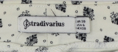 Stradivarius Women Ivory UK 10 Slim Straight Floral Zip Trousers