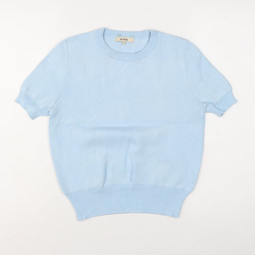 Jaspal Women Blue S Short Sleeve Crew Neck Knit Pullover Jumper
