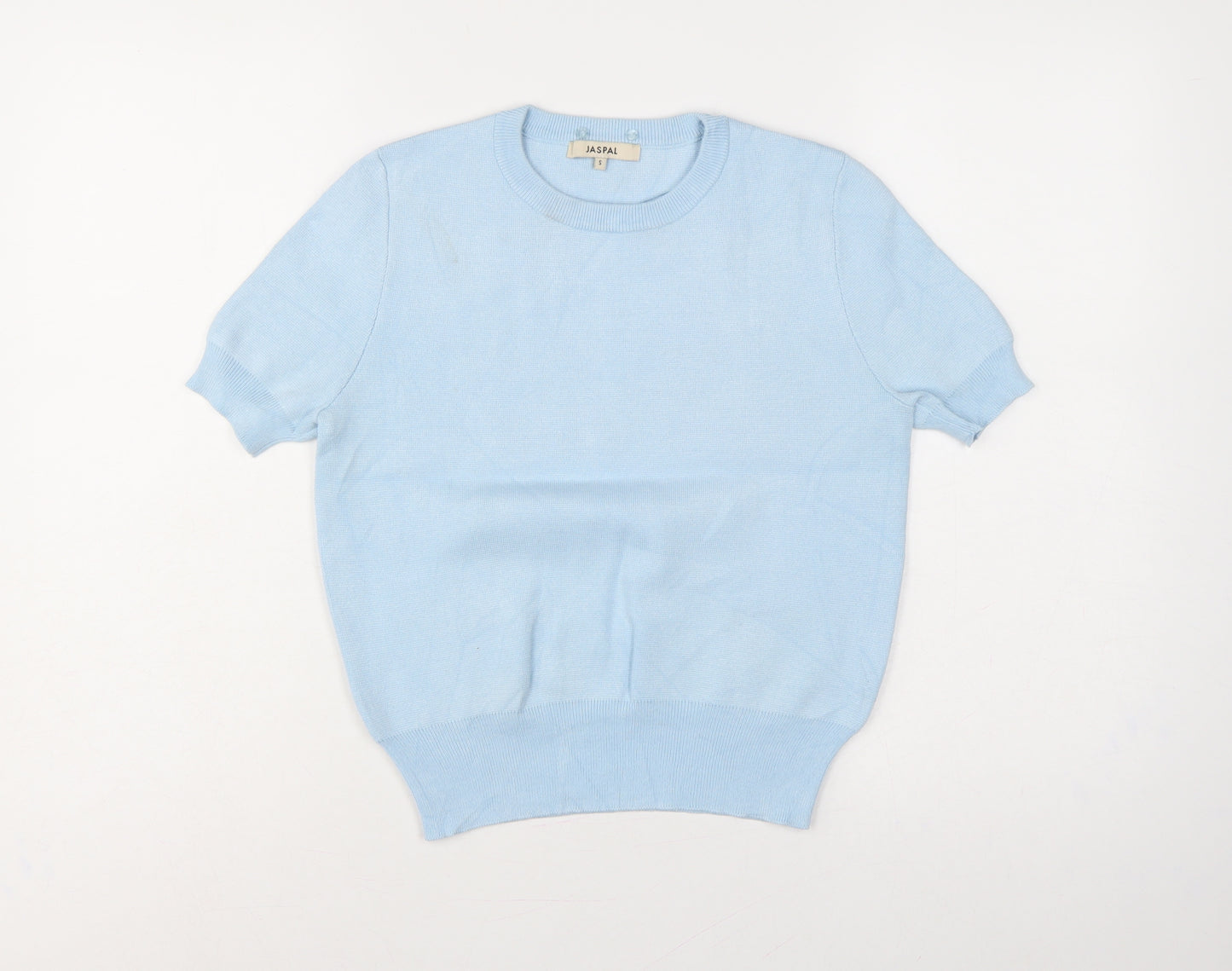 Jaspal Women Blue S Short Sleeve Crew Neck Knit Pullover Jumper