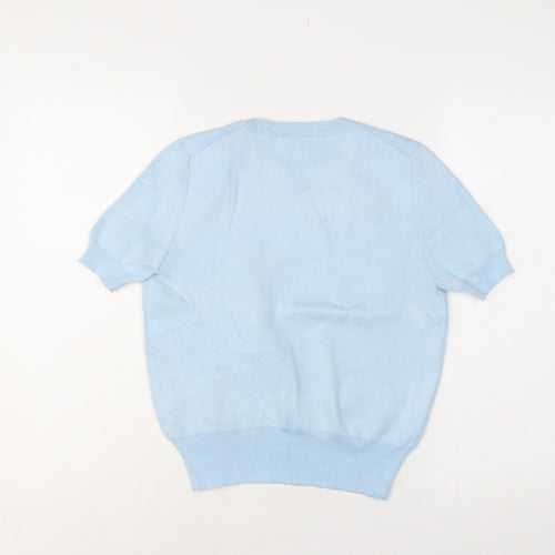 Jaspal Women Blue S Short Sleeve Crew Neck Knit Pullover Jumper