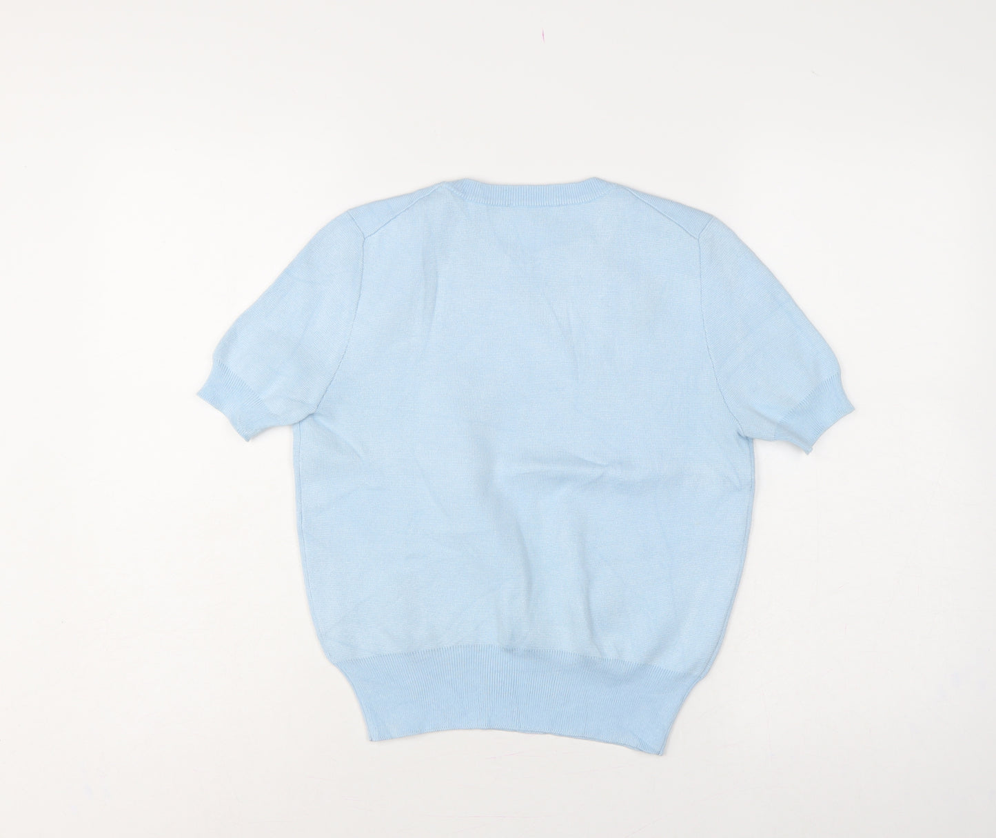 Jaspal Women Blue S Short Sleeve Crew Neck Knit Pullover Jumper