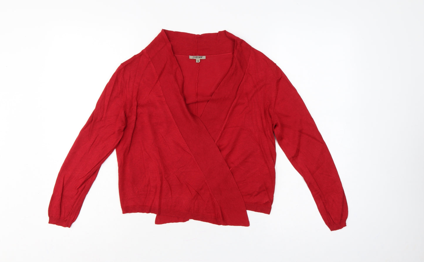 Jigsaw Women Red Size S Silk Cotton Wrap Cardigan Long Sleeve Knit