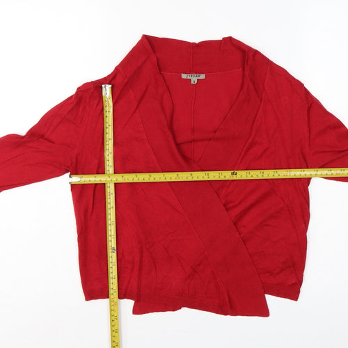 Jigsaw Women Red Size S Silk Cotton Wrap Cardigan Long Sleeve Knit