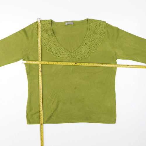 Per Una Women Green Size 18 V-Neck Knit Pullover Crochet Trim
