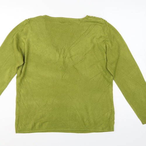 Per Una Women Green Size 18 V-Neck Knit Pullover Crochet Trim
