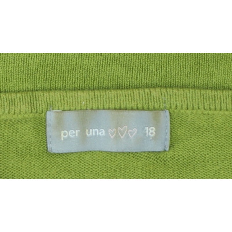 Per Una Women Green Size 18 V-Neck Knit Pullover Crochet Trim