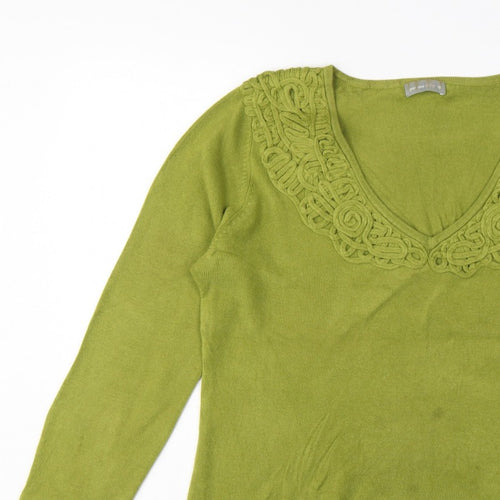 Per Una Women Green Size 18 V-Neck Knit Pullover Crochet Trim