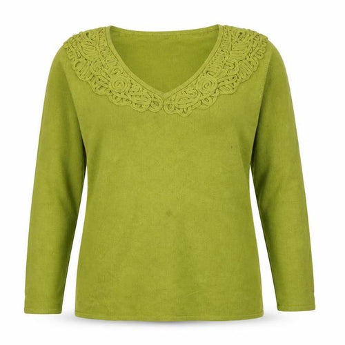 Per Una Women Green Size 18 V-Neck Knit Pullover Crochet Trim