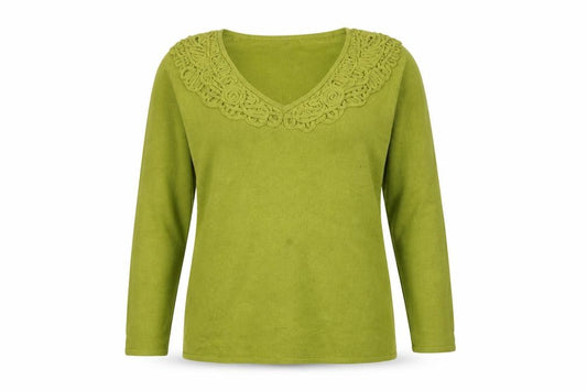 Per Una Women Green Size 18 V-Neck Knit Pullover Crochet Trim