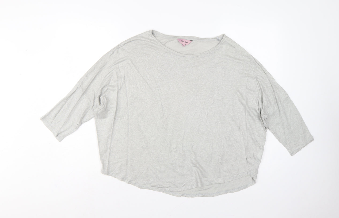 Phase Eight Women Grey Linen Relaxed 3/4 Sleeve Blouse UK 14