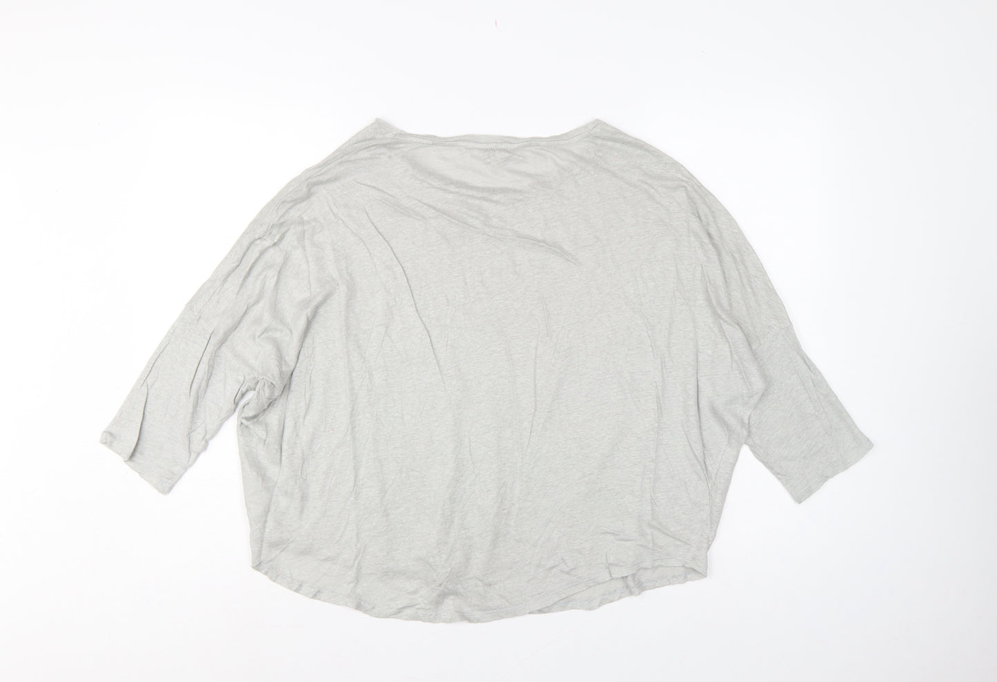 Phase Eight Women Grey Linen Relaxed 3/4 Sleeve Blouse UK 14