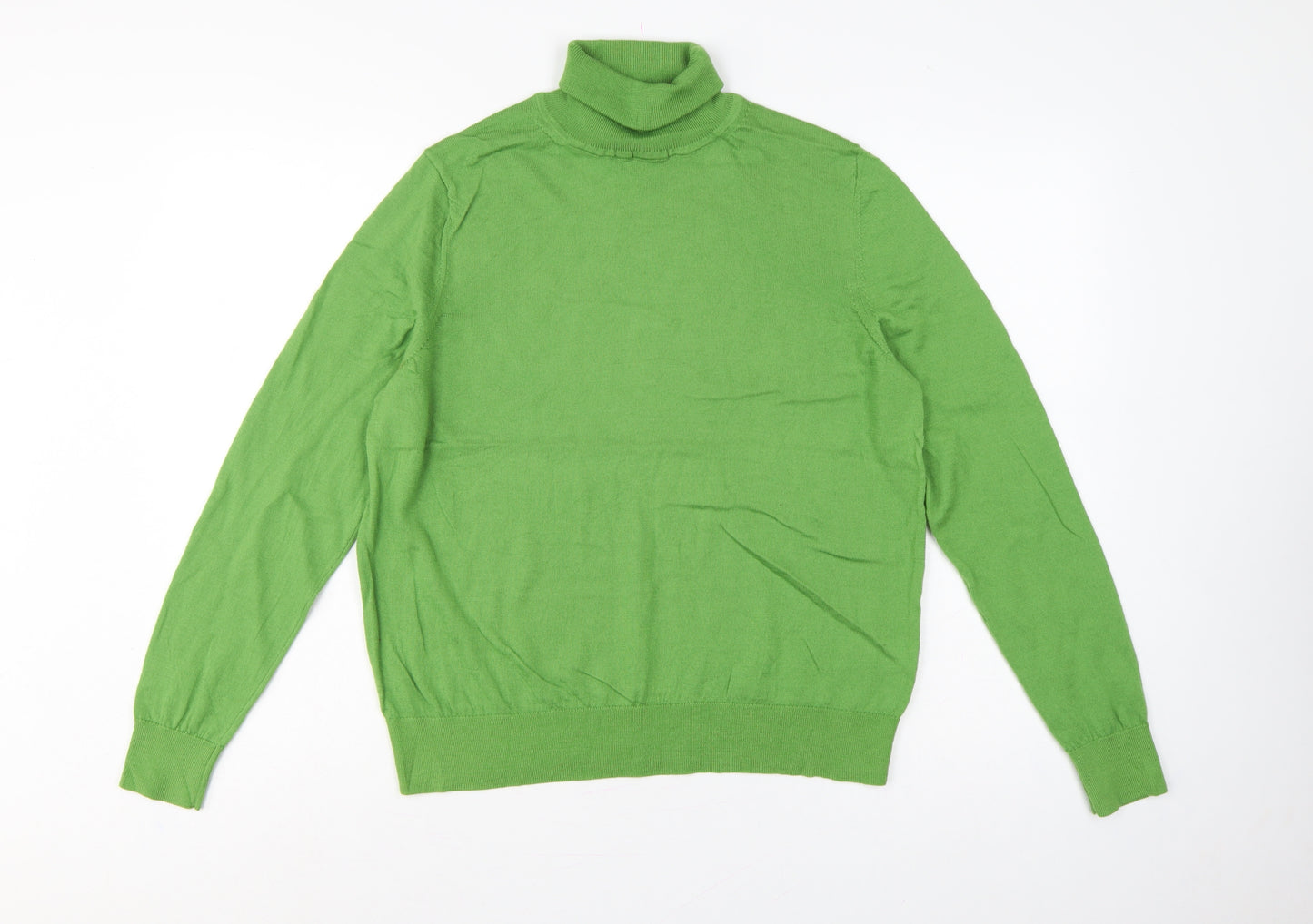Marks and Spencer Women Green Size 14 Merino Wool Roll Neck Jumper