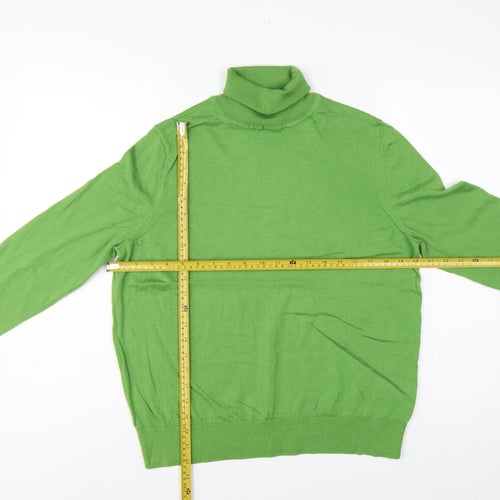 Marks and Spencer Women Green Size 14 Merino Wool Roll Neck Jumper