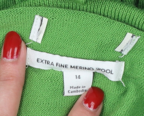 Marks and Spencer Women Green Size 14 Merino Wool Roll Neck Jumper