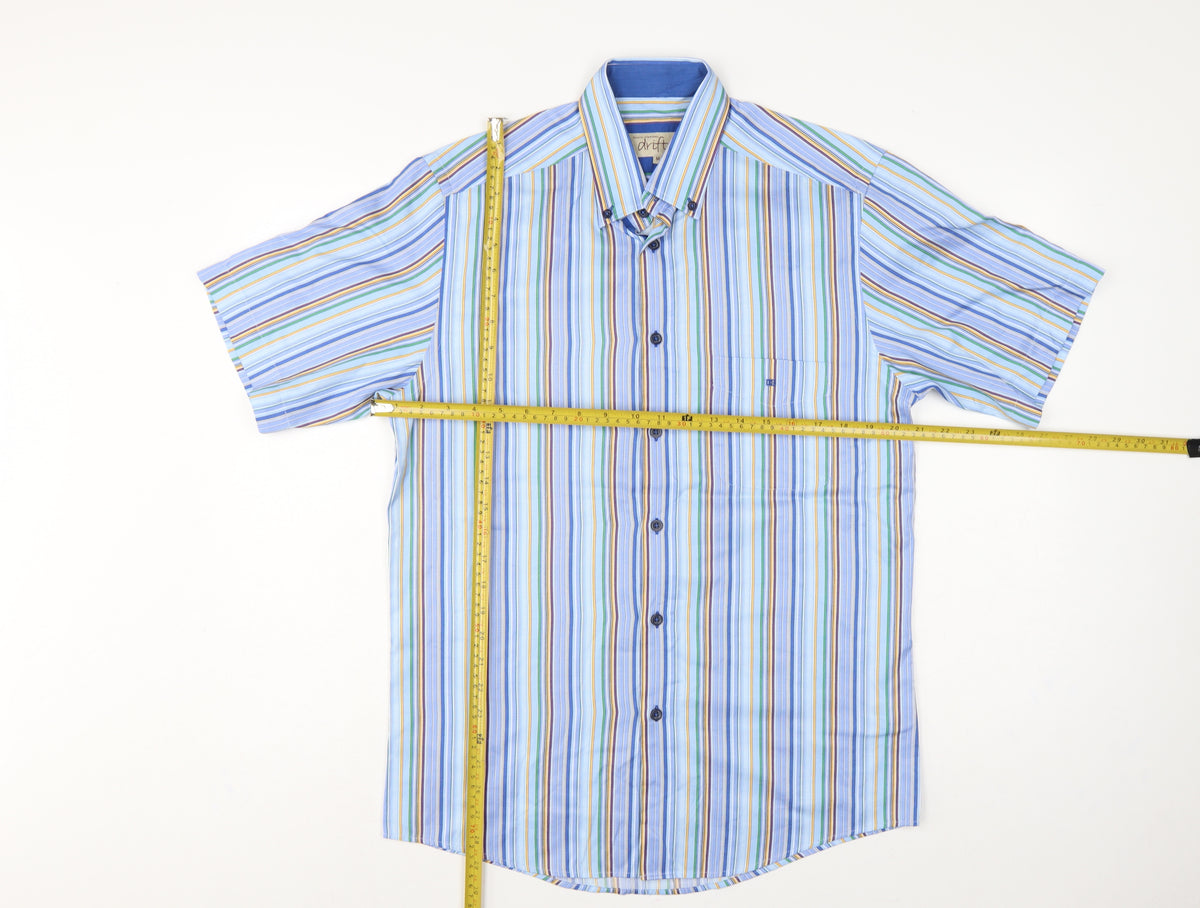 Close-up detail of Daniel Grahame Drifter Men’s Blue Multicoloured Stripe Shirt M