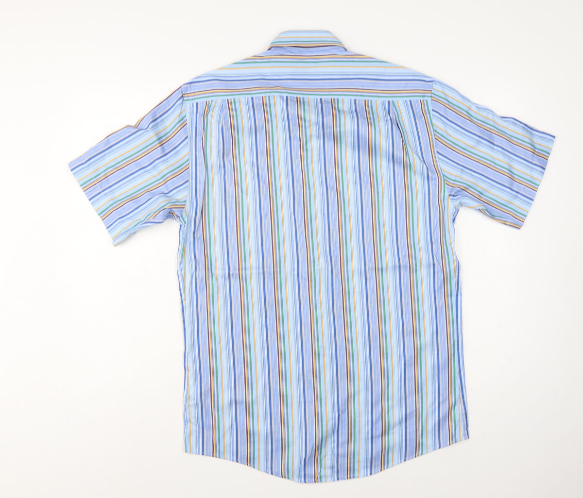 Brand and care label for Daniel Grahame Drifter Men’s Blue Multicoloured Stripe Shirt M