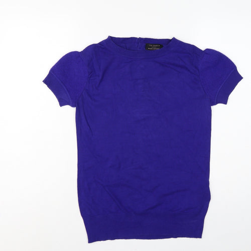 Ted Baker Women Purple UK 10 Short Sleeve Crew Neck Knit Jumper