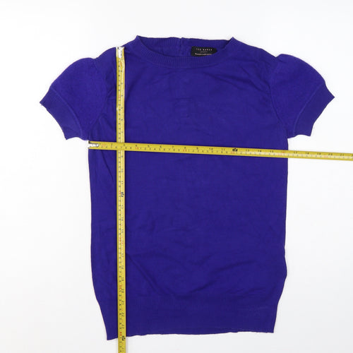 Ted Baker Women Purple UK 10 Short Sleeve Crew Neck Knit Jumper