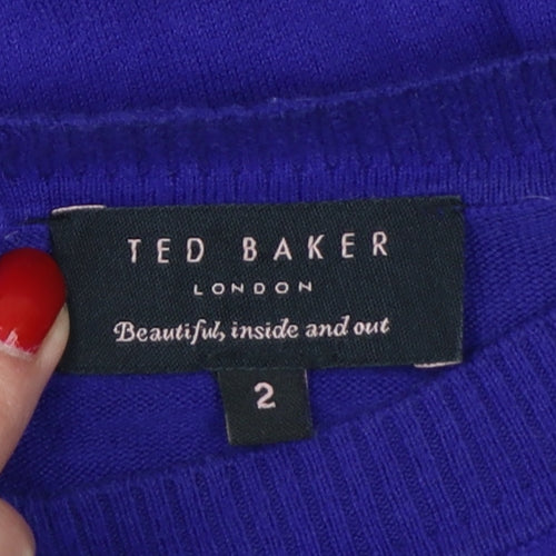 Ted Baker Women Purple UK 10 Short Sleeve Crew Neck Knit Jumper