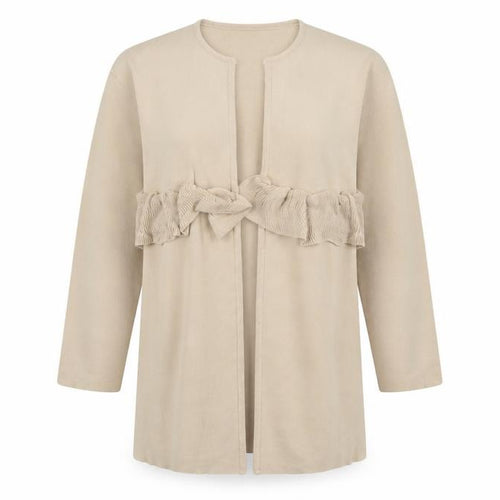 Paisie Women Beige L Open Ruffle Longline Viscose Cardigan