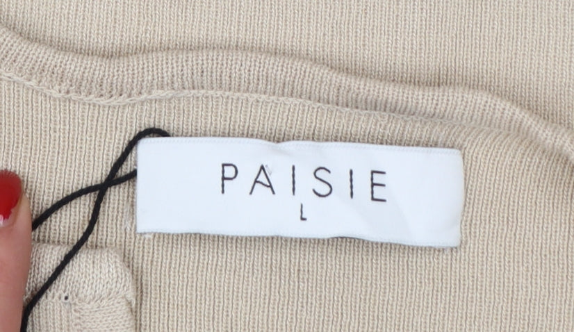 Paisie Women Beige L Open Ruffle Longline Viscose Cardigan