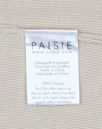 Paisie Women Beige L Open Ruffle Longline Viscose Cardigan