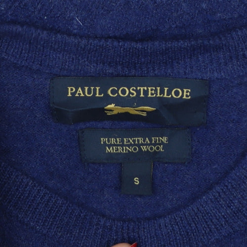 Paul Costelloe Men’s Blue Small Merino Wool Crew Neck Pullover Jumper