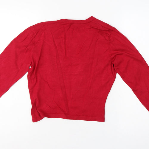 Hobbs Women Red UK 12 Silk Blend Wrap Style Open Knit Cardigan