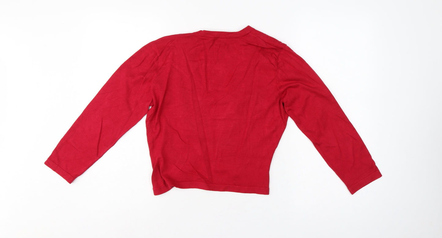 Hobbs Women Red UK 12 Silk Blend Wrap Style Open Knit Cardigan