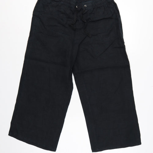 Marks and Spencer Women’s Black UK 12 Linen Cropped Wide-Leg Trousers