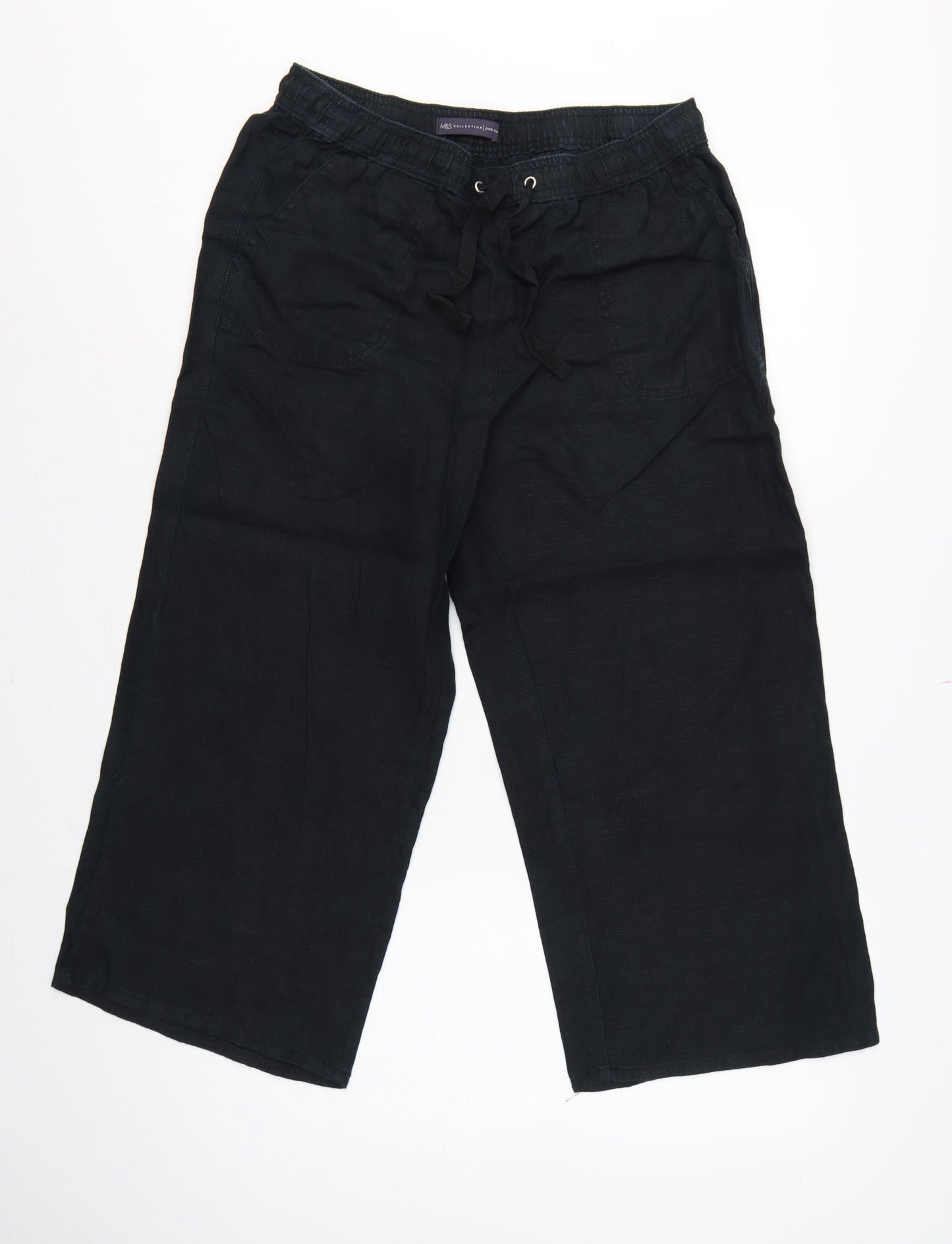 Marks and Spencer Women’s Black UK 12 Linen Cropped Wide-Leg Trousers