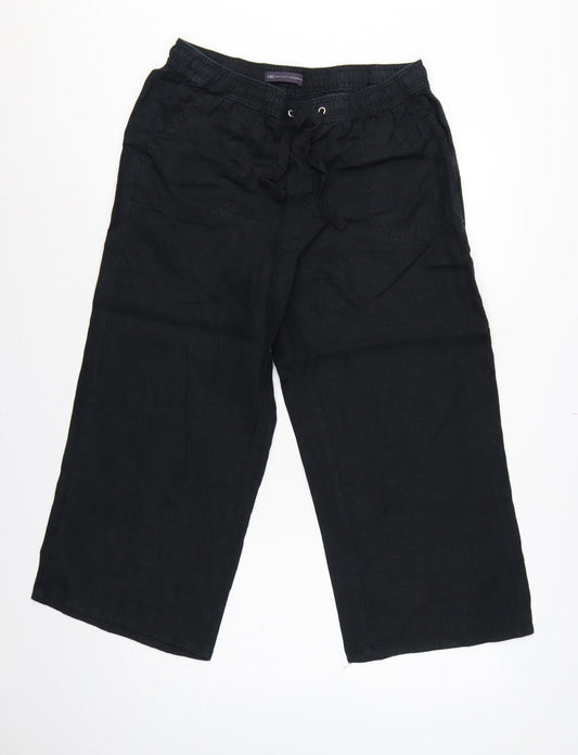Marks and Spencer Women’s Black UK 12 Linen Cropped Wide-Leg Trousers