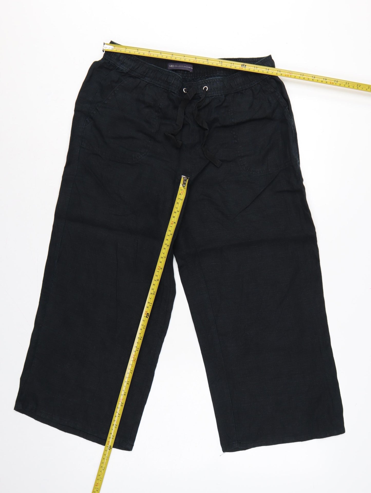 Marks and Spencer Women’s Black UK 12 Linen Cropped Wide-Leg Trousers