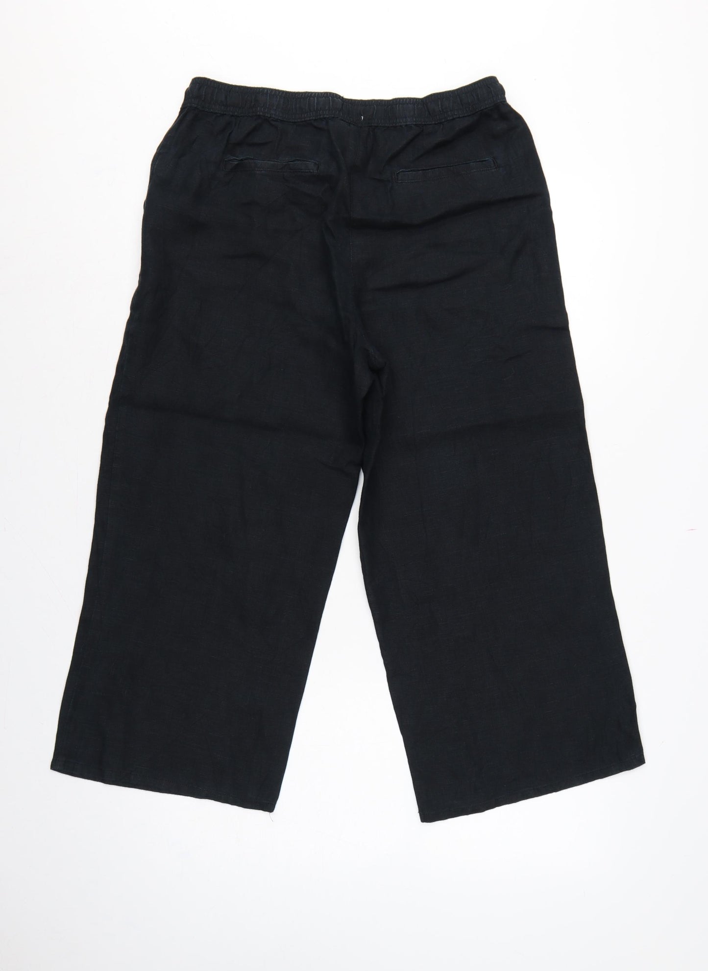 Marks and Spencer Women’s Black UK 12 Linen Cropped Wide-Leg Trousers