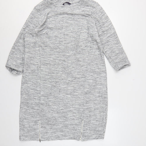 M&S Women Grey Size 18 Long Knit Jumper Dress Raglan Zip Hem