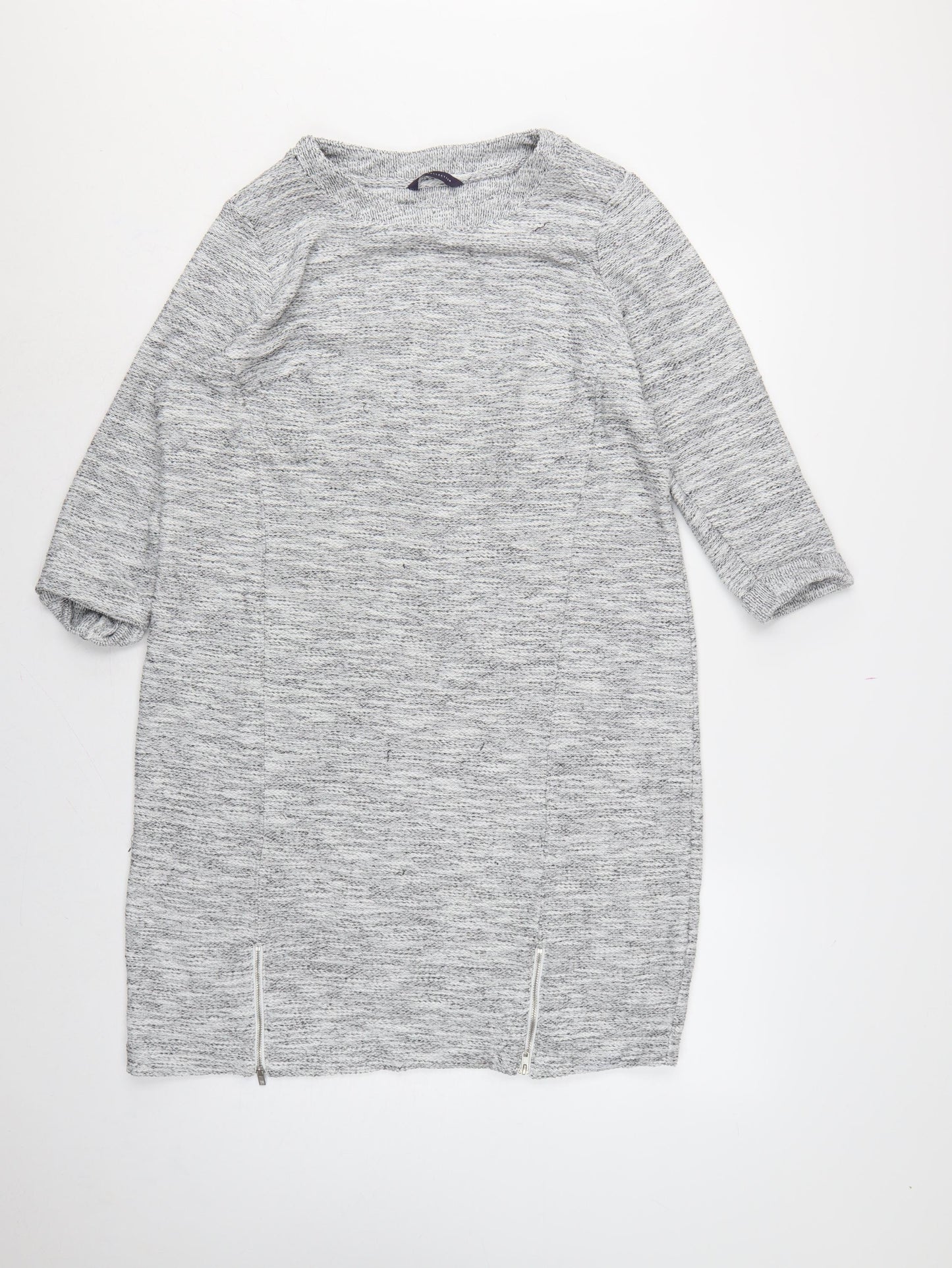 M&S Women Grey Size 18 Long Knit Jumper Dress Raglan Zip Hem
