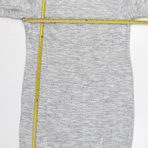 M&S Women Grey Size 18 Long Knit Jumper Dress Raglan Zip Hem