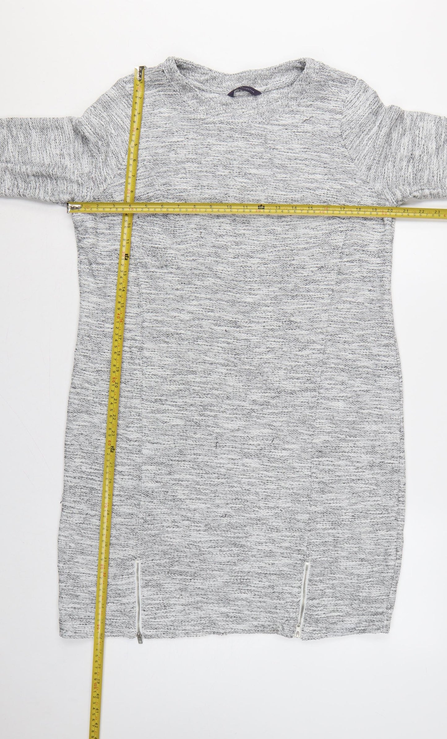 M&S Women Grey Size 18 Long Knit Jumper Dress Raglan Zip Hem