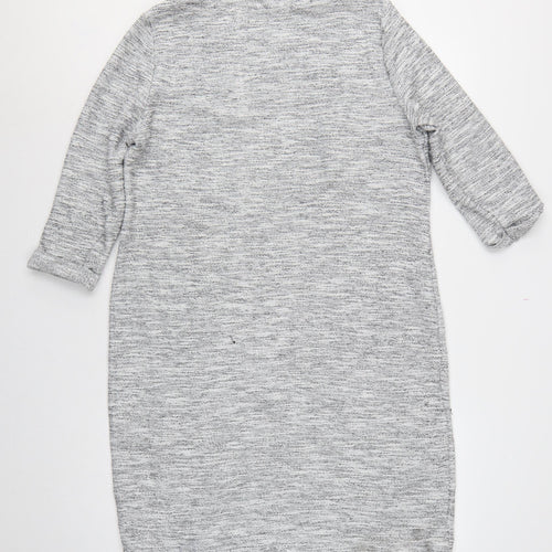 M&S Women Grey Size 18 Long Knit Jumper Dress Raglan Zip Hem