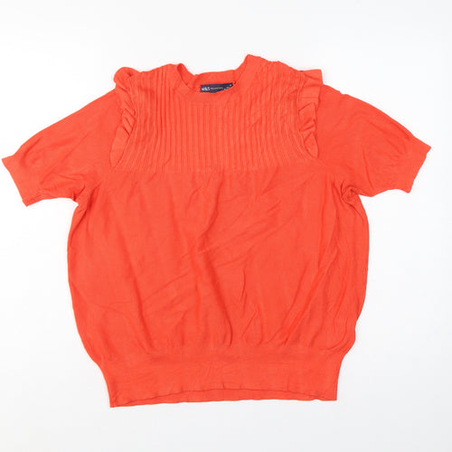 Marks and Spencer Women Orange UK 16 Ribbed Ruffle Short Sleeve Jumper