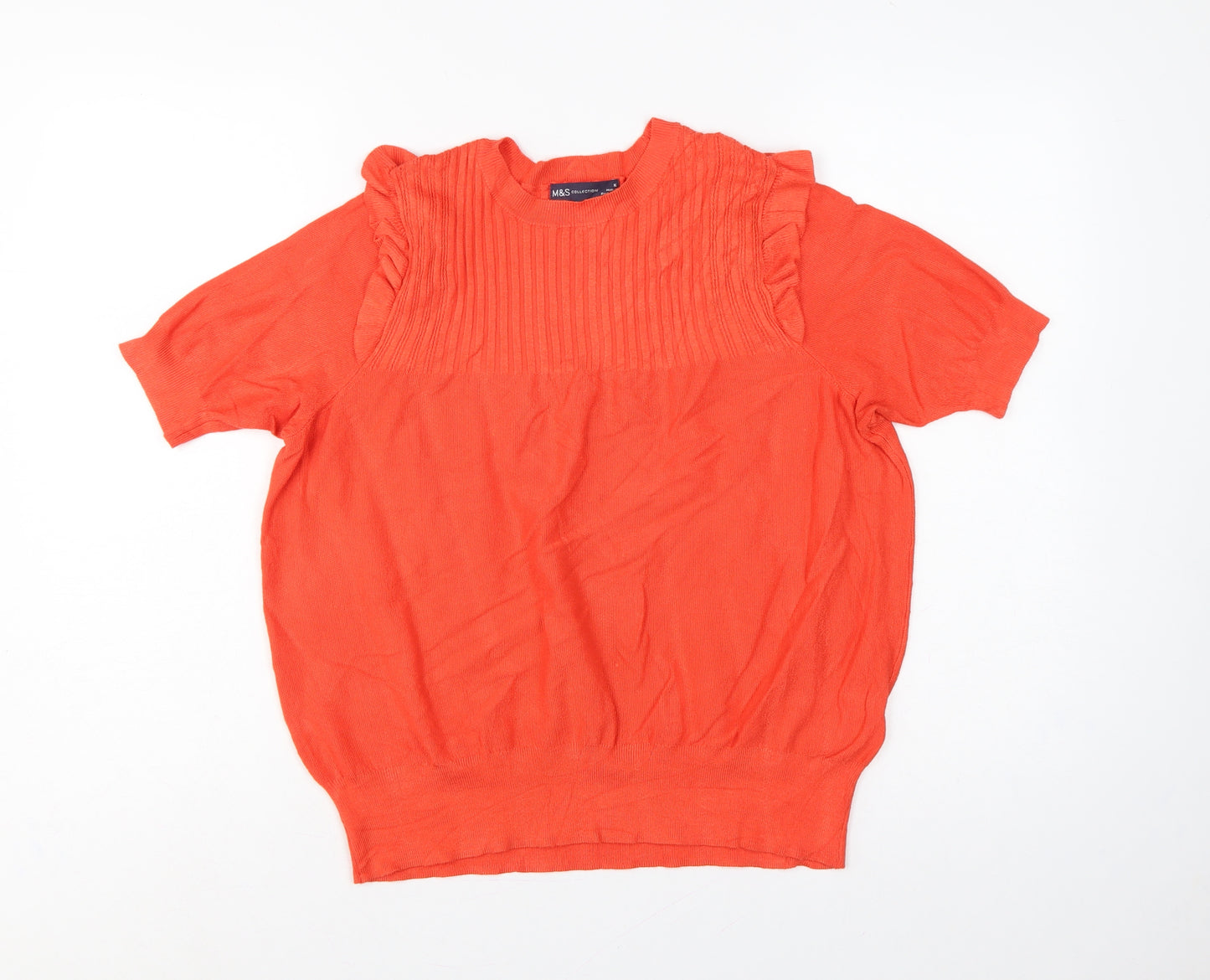 Marks and Spencer Women Orange UK 16 Ribbed Ruffle Short Sleeve Jumper
