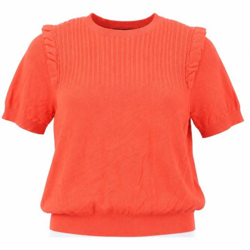 Marks and Spencer Women Orange UK 16 Ribbed Ruffle Short Sleeve Jumper