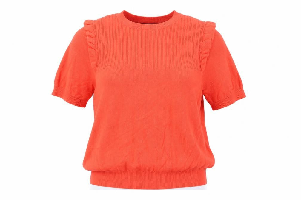 Marks and Spencer Women Orange UK 16 Ribbed Ruffle Short Sleeve Jumper