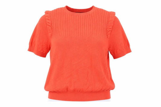 Marks and Spencer Women Orange UK 16 Ribbed Ruffle Short Sleeve Jumper