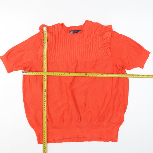 Marks and Spencer Women Orange UK 16 Ribbed Ruffle Short Sleeve Jumper