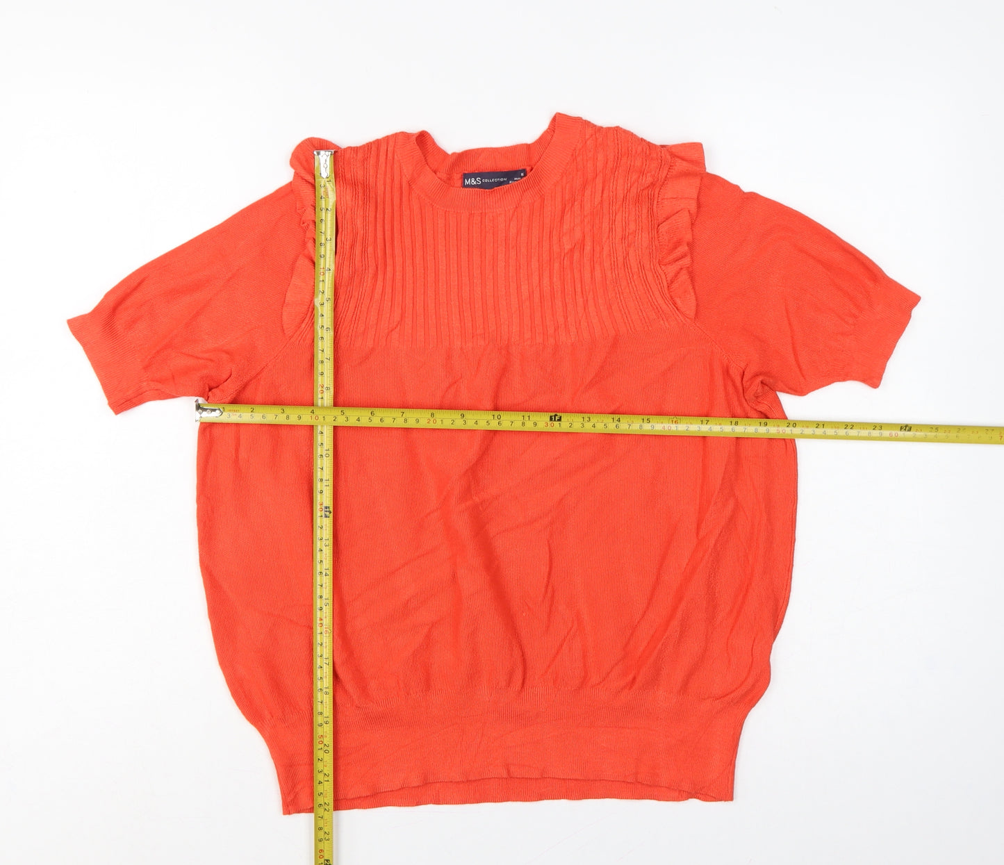 Marks and Spencer Women Orange UK 16 Ribbed Ruffle Short Sleeve Jumper