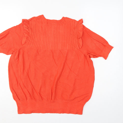 Marks and Spencer Women Orange UK 16 Ribbed Ruffle Short Sleeve Jumper