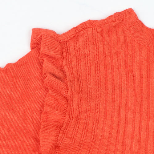 Marks and Spencer Women Orange UK 16 Ribbed Ruffle Short Sleeve Jumper