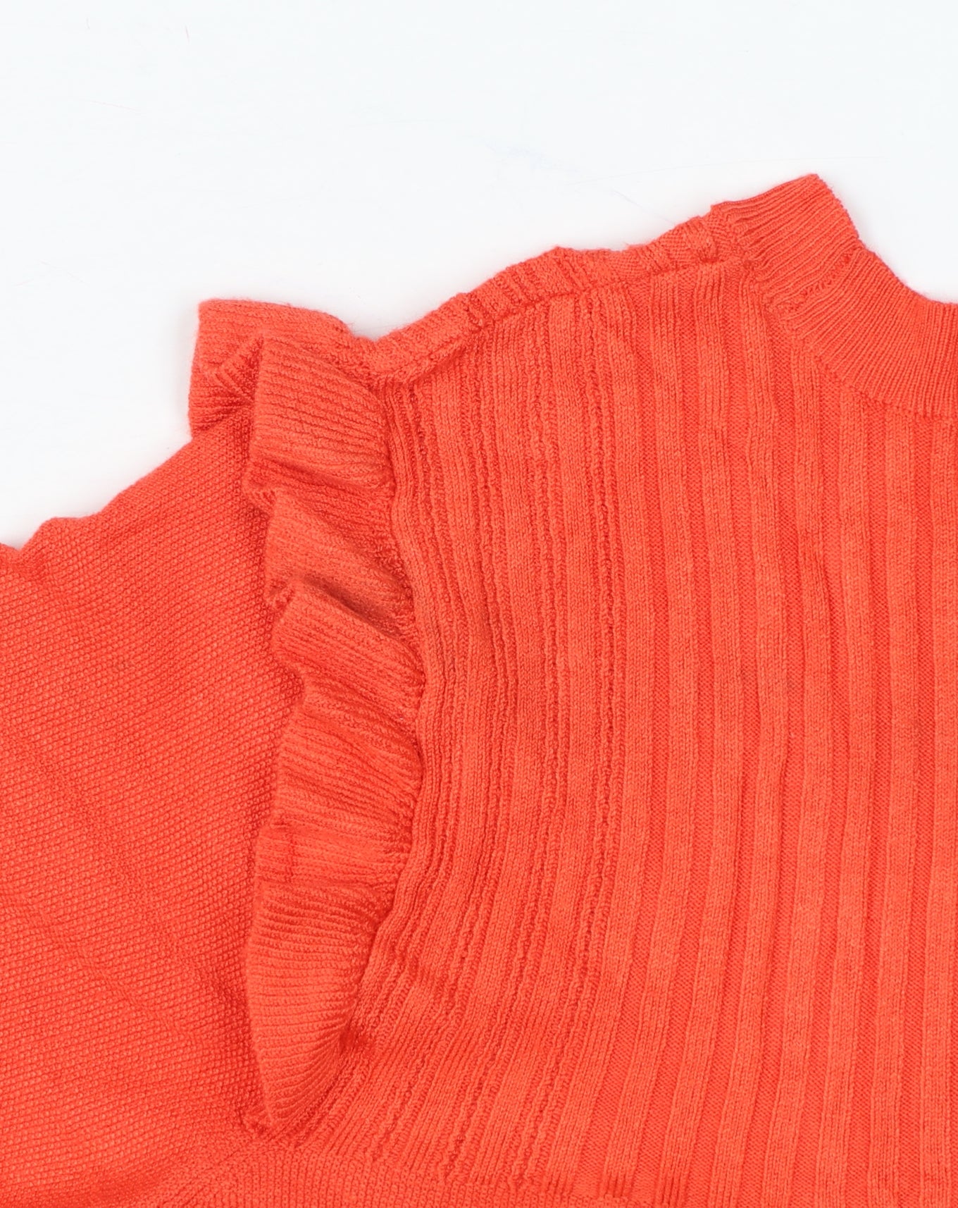 Marks and Spencer Women Orange UK 16 Ribbed Ruffle Short Sleeve Jumper